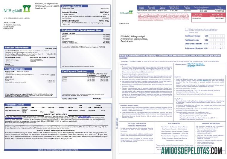Declaração de hipoteca do banco NCB da Arábia Saudita em formatos Word e PDF 1 2 amostra